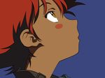  1girl blue_background blush_stickers cowboy_bebop dark_skin edward_wong_hau_pepelu_tivrusky_iv female goggles highres orange_hair profile short_hair simple_background solo vector yellow_eyes 