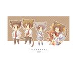  3girls animal_ears asahina_mikuru brown_hair cat_ears koizumi_itsuki kyon multiple_boys multiple_girls nagato_yuki pokopi short_hair suzumiya_haruhi suzumiya_haruhi_no_yuuutsu wallpaper 