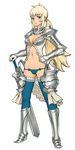  aqua_eyes armor artist_request bikini_armor blonde_hair breasts character_request cleavage full_body gloves langrisser langrisser_re:incarnation large_breasts long_hair looking_at_viewer lowleg navel official_art panties solo sword thighhighs underwear weapon 