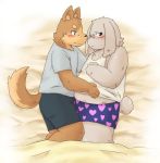  2016 anthro bed belly blush canine clothing dog duo hug kota&acute; male mammal overweight overweight_male shirt underwear 