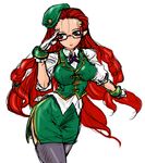  beret bespectacled blouse blue_eyes breasts glasses hat highres hong_meiling large_breasts ledjoker07 long_hair miniskirt red_hair salute sketch skirt smile solo star thighhighs touhou vest 