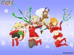  animal_ears christmas cleavage dress fishnets heels horns kobayashi_gen school_girl_strikers stockings tail thighhighs 