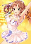  aonegi armpits blush breasts brown_eyes brown_hair cleavage hair_ornament hair_ribbon highres idolmaster idolmaster_cinderella_girls jewelry large_breasts looking_at_viewer necklace pearl_necklace pendant_watch ribbon smile solo star star_hair_ornament tiara totoki_airi twintails wireless 