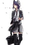  bag bangs eyepatch headgear jacket kani_aruki_(bucket_crawl) kantai_collection necktie open_clothes open_jacket pleated_skirt purple_hair school_bag school_uniform shirt sketch skirt solo tenryuu_(kantai_collection) thighhighs yellow_eyes 