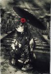  kimono kuroneko_(yxmikan) monochrome tagme umbrella 