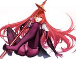  :d bad_id bad_pixiv_id bodysuit fate/grand_order fate_(series) full_body gae_bolg gradient_hair hair_between_eyes head_tilt holding holding_weapon legs_up lips long_hair multicolored_hair nero_(nilu) open_mouth pink_hair polearm purple_bodysuit red_eyes red_hair scathach_(fate)_(all) scathach_(fate/grand_order) shoulder_pads simple_background sitting skin_tight smile solo spear spread_legs toes very_long_hair weapon white_background 