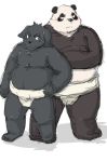  2016 anthro belly black_fur canine dog duo fur humanoid_hands kota&acute; male mammal moobs overweight overweight_male panda simple_background ursine white_background 