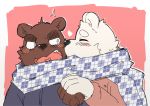  &lt;3 2015 anthro blush clothed clothing duo eyes_closed humanoid_hands kissing kota&acute; male mammal overweight overweight_male polar_bear scarf simple_background ursine 