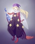  alternate_costume american_flag baggy_pants blonde_hair clownpiece fairy_wings full_body hat jester jester_cap long_hair looking_at_viewer neck_ruff open_mouth pants polka_dot smile solo standing star touhou wings yamamomo_(plank) 