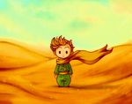  blonde_hair child cowlick desert expressionless full_body kaos le_petit_prince male_focus sand scarf solo 