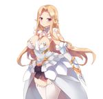  bad_id bad_pixiv_id blonde_hair breasts large_breasts long_hair looking_at_viewer original pink_eyes pointy_ears simple_background solo thighhighs white_background white_legwear yostxxx 