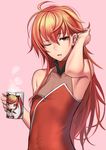  androgynous bare_arms bare_shoulders character_print coffee_mug cup dress fate/grand_order fate_(series) hair_ornament hand_in_hair long_hair looking_at_viewer male_focus md5_mismatch mug one_eye_closed otoko_no_ko rama_(fate/grand_order) red_dress red_eyes red_hair shijiu_(adamhutt) sita_(fate/grand_order) solo twintails upper_body very_long_hair 