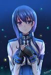  2016 black_gloves blue_eyes blue_hair dated fingerless_gloves gloves hai_to_gensou_no_grimgar highres long_hair merry_(grimgar) signature smile solo the-sinner 