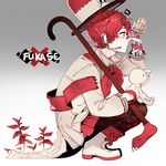  bandaid bandaid_on_nose boots character_name coat flag from_side fukase head_flag headset male_focus mini_flag point_(vocaloid) red_eyes red_hair squatting verus vocaloid 