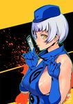  ashiomi_masato bare_shoulders breasts elizabeth_(persona) gloves hat large_breasts persona persona_3 short_hair sideboob silver_hair solo tarot yellow_eyes 