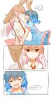  :d animal_ears bad_id bad_twitter_id blue_dress blue_hair bunny_ears closed_eyes comic crack crazy_eyes dress ear_clip expressionless highres kine misha_(hoongju) multiple_girls necktie open_mouth pink_hair pink_skirt puffy_short_sleeves puffy_sleeves red_eyes red_neckwear reisen_udongein_inaba seiran_(touhou) shaded_face shirt short_sleeves skirt smile touhou translated white_shirt 