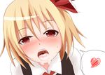  blonde_hair bow cum facial hyaa looking_at_viewer open_mouth red_eyes rumia saliva short_hair simple_background touhou white_background 