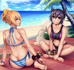  :&gt; arms_at_sides ass bare_shoulders barefoot beach bench bikini black_bikini black_hair blanket blush bow bracelet breasts butt_crack cleavage closed_mouth cloud collarbone day feet food from_behind fruit god_eater god_eater_2:_rage_burst grass hair_bow hair_ornament hands_on_feet highres horizon indian_style jewelry kouzuki_nana light_rays lips looking_back medium_breasts multiple_girls navel ocean outdoors palm_tree plant player_(god_eater_2) ponytail profile red_eyes sack sand screen short_hair side-tie_bikini sitting sleeveless smile soles spread_legs striped striped_bikini summer sunlight swimsuit table tablet tank_top tankini toenail_polish toes tree tree_shade watanuki_kaname water watermelon wet x_hair_ornament yellow_bow yokozuwari 