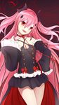  breasts cleavage detached_sleeves fang guanghe_zuoyong_de_de_yezi hair_ornament hand_on_hip highres krul_tepes long_hair open_mouth owari_no_seraph pink_hair pointy_ears red_eyes small_breasts solo 