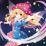  :q alternate_legwear american_flag_dress american_flag_legwear bad_id bad_pixiv_id bangs blonde_hair blush clownpiece dress fairy_wings frilled_shirt_collar frills hat index_finger_raised jester_cap long_hair looking_at_viewer neck_ruff polka_dot red_eyes short_dress short_sleeves solo star striped striped_dress striped_legwear takehana_note thighhighs tongue tongue_out torch touhou v-shaped_eyebrows wings 