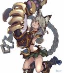  animal_ears boots braid brown_eyes claws erune granblue_fantasy grey_hair groin looking_at_viewer open_mouth sen_(granblue_fantasy) simple_background skirt solo white_background yoo_(tabi_no_shiori) 