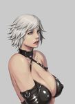  bad_id bad_pixiv_id bikini_top blue_eyes breasts choker christie_(doa) cleavage covered_nipples criss-cross_halter dead_or_alive elbow_gloves gloves halter_top halterneck large_breasts lips short_hair silver_hair solo upper_body very_short_hair xxoom zipper 