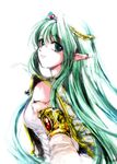  armlet earrings green_eyes green_hair jewelry long_hair looking_at_viewer original pointy_ears solo yui_(karina-yui) 