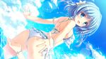  :d ame_(d.s._-dal_segno) anklet armlet ass bare_legs bare_shoulders barefoot beads bikini blue_eyes blue_hair blue_ribbon blue_sky blush cloud d.s._-dal_segno- day dutch_angle eyebrows eyebrows_visible_through_hair eyelashes flower frilled_bikini frills from_behind game_cg hair_beads hair_flower hair_ornament horizon jewelry leg_up lens_flare looking_back ocean open_mouth outstretched_arms ribbon short_hair sky smile soles solo spread_fingers standing standing_on_one_leg sunlight swimsuit takano_yuki_(allegro_mistic) tareme toes wading water white_bikini white_flower 