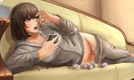  couch giantess guro hood hoodie miniboy minigirl on_side open_mouth original pants_pull panty_pull phone self_shot sweatpants uru_(uru0000) used_tissue vore 