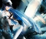  akame_ga_kill! bad_id bad_pixiv_id blue_eyes blue_hair boots breasts cleavage esdeath long_hair medium_breasts rk_(lyl010) solo thigh_boots thighhighs white_legwear 