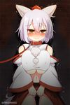  animal_ears bad_id bad_pixiv_id banned_artist bare_shoulders blush breasts collar cowboy_shot detached_sleeves embarrassed hat inubashiri_momiji kisaragi_zwei large_breasts midriff navel skirt skirt_lift solo tail thighs tokin_hat touhou trembling underboob wavy_mouth white_hair wolf_ears wolf_tail yellow_eyes 