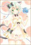  animal_ears babydoll bell blush border bow cat_ears cat_tail choker colored_pencil_(medium) eyeball green_eyes green_hair hair_bow heart heart_of_string kemonomimi_mode komeiji_koishi looking_at_viewer marker_(medium) midriff navel panties potto ribbon_choker sample see-through short_hair sleeveless solo string tail third_eye touhou traditional_media underwear yellow_panties 