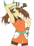  bad_id bad_pixiv_id bandana breasts brown_hair dakuten_(nibiiro-stamp) dress haruka_(pokemon) long_hair medium_breasts orange_dress pokemon pokemon_(game) pokemon_emerald pokemon_rse solo 