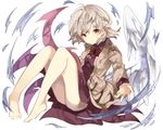 ass bad_id bad_twitter_id barefoot bow bowtie braid dress error full_body jacket kishin_sagume long_sleeves looking_at_viewer purple_dress red_eyes short_hair silver_hair simple_background single_wing solo sweetroad touhou white_background wings 