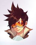  brown_hair closed_mouth face goggles liyart md5_mismatch overwatch short_hair smile solo spiked_hair tracer_(overwatch) 