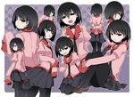  black_eyes black_hair black_legwear expressions hammer_(sunset_beach) monogatari_(series) multiple_views oshino_ougi owarimonogatari pantyhose school_uniform short_hair sleeves_past_wrists 