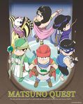  arrow barefoot black_hair book bow_(weapon) brothers crossdressing dancer half_mask hands_on_hips highres jester male_focus mask matsuno_choromatsu matsuno_ichimatsu matsuno_juushimatsu matsuno_karamatsu matsuno_osomatsu matsuno_todomatsu multiple_boys osomatsu-kun osomatsu-san saruto_birisuke sextuplets shoulder_pads siblings side_ponytail sleeves_past_wrists smile staff sword torn_clothes torn_sleeves turban weapon wizard 