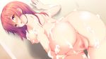  against_wall anata_o_otoko_ni_shiteageru! anus ass bent_over blush breasts censored chiri_(atlanta) dutch_angle futaba_itsuki game_cg highres large_breasts long_hair looking_at_viewer looking_back mosaic_censoring nipples nude open_mouth pink_hair pussy smile soap_bubbles solo spread_pussy wet yellow_eyes 