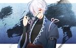  glasses japanese_clothes long_sleeves male_focus morichika_rinnosuke silver_hair solo touhou yellow_eyes z.o.b 