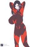  black_hair bodysuit breasts huge_breasts impossible_clothes long_hair mnjs plugsuit 