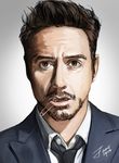  black_hair brown_eyes facial_hair highres just1ce male_focus mustache necktie portrait real_life real_life_insert robert_downey_jr. safety_pin solo 
