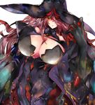  black_sclera blazblue blazblue:_central_fiction breasts duplicate gond hair_over_one_eye hat huge_breasts konoe_a_mercury long_hair pink_hair solo weapon witch_hat yellow_eyes 