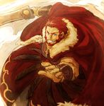  beard cape facial_hair fate/grand_order fate/zero fate_(series) grin male_focus nagiko_(mangalove1111) red_hair rider_(fate/zero) smile solo sword weapon 