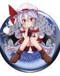  :&gt; adapted_costume akisome_hatsuka bat_wings bike_shorts bow cherry_blossoms elbow_rest hat hat_bow mob_cap red_eyes remilia_scarlet sitting solo touhou white_hair wings 