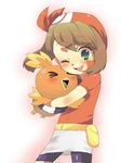  brown_hair happy haruka_(pokemon) hug oomuro pokemon torchic 