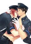  blush free! gloves kiss male_focus megumi-square monochrome multiple_boys police wince yaoi 