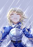  absurdres amicis_(amisic) armor artoria_pendragon_(all) blonde_hair closed_eyes crying fate/stay_night fate_(series) head_back highres open_mouth rain saber solo teeth torn_clothes 