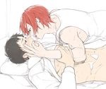  2boys abs blush bottomless cum cum_in_mouth cum_on_body drooling free! megumi-square multiple_boys muscle naughty_face open_mouth pecs saliva straddling sweat teeth tongue tongue_out yaoi 