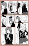  blush comic faceless faceless_female garrison_cap girls_und_panzer hand_on_own_chin hat highres itsumi_erika kani_aruki_(bucket_crawl) kuromorimine_military_uniform military military_hat military_uniform multiple_girls nishizumi_miho partially_translated pleated_skirt skirt translation_request uniform 