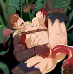  abs anal bara blush cum forced gloves headband itto_(mentaiko) male_focus muscle open_mouth pecs penis scar sweat teeth tentacle testicles torn_clothes undressing wince 